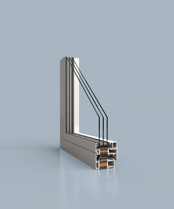 Stilisierter Fensterprofilquerschnitt der Gemeinschaftsmarke ALU-FENSTER, zweifärbig